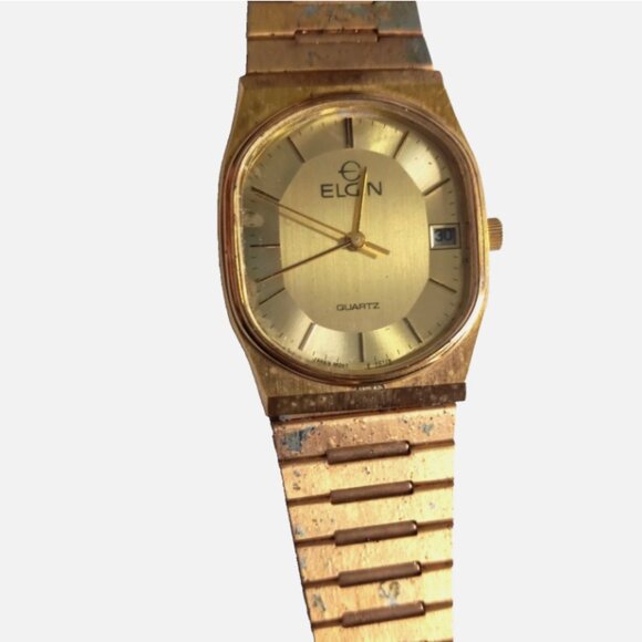 Vintage Elgin Tonneau Barrel Watch Men Gold Dial New Battery Working - Picture 2 of 8